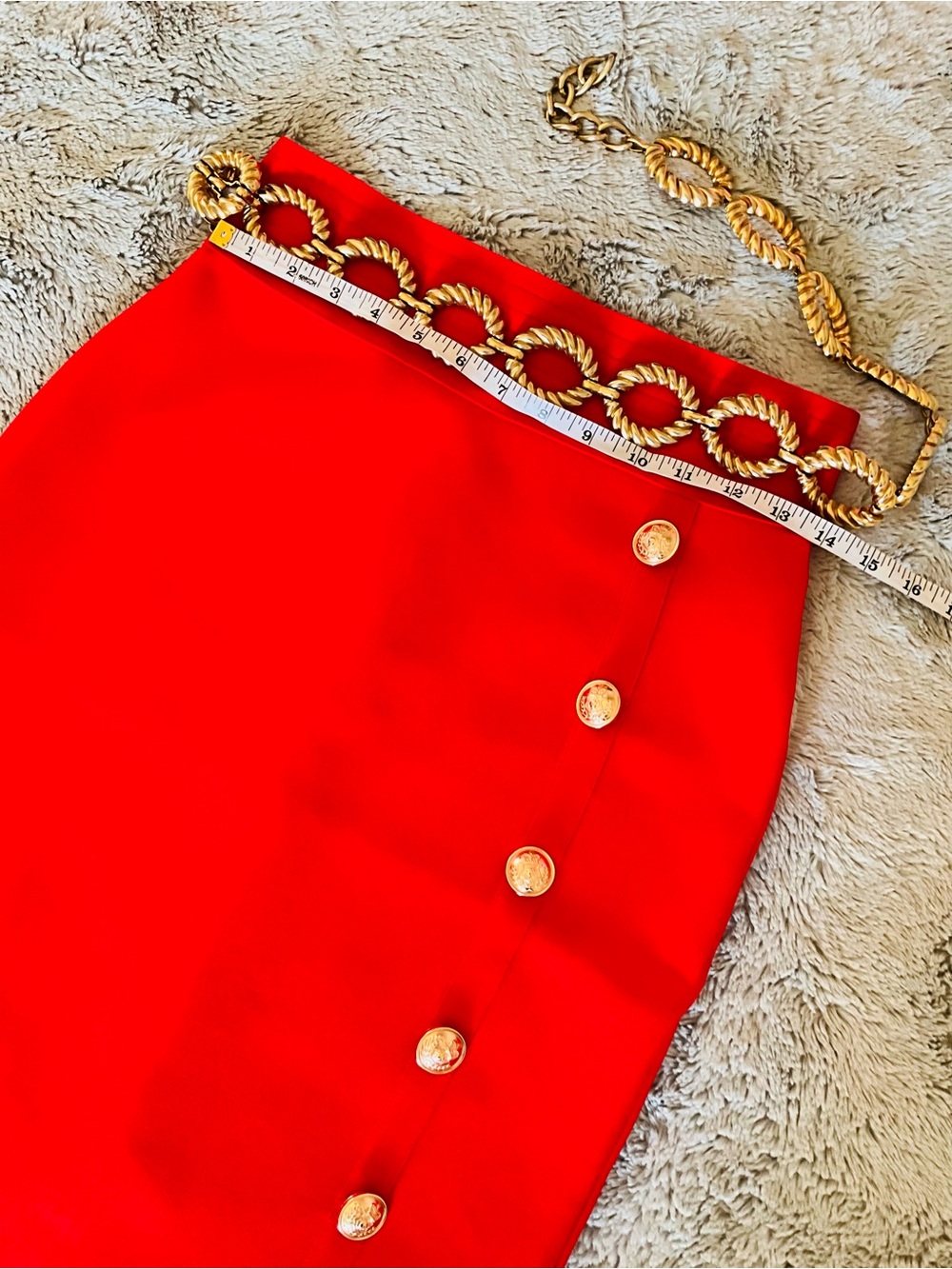 Red Gold Button Pencil Skirt - Picture 5 of 14